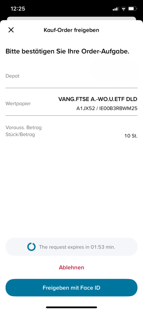 Beispiel für eine Orderfreigabe in der App