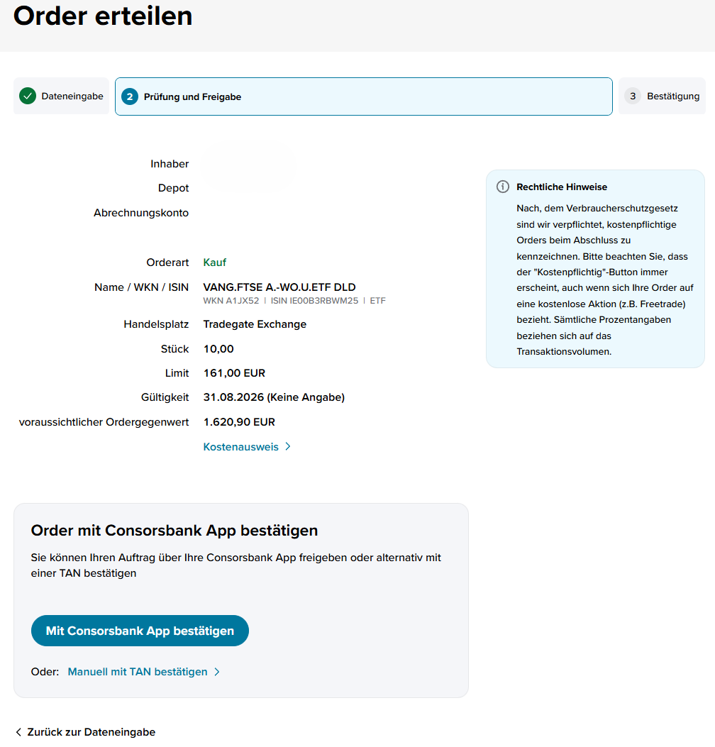 Beispiel für eine Orderfreigabe